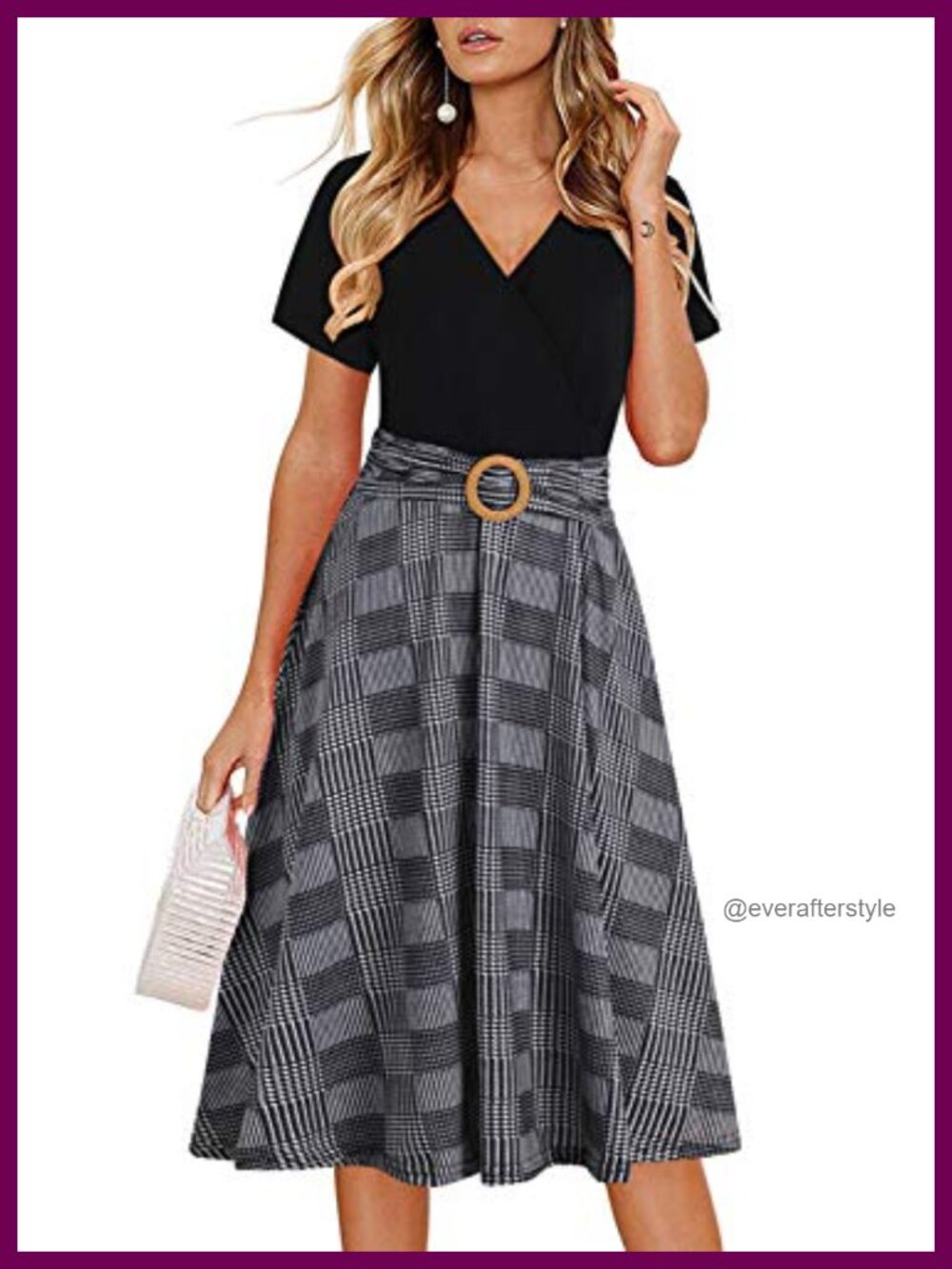 Elegant Criss-Cross V Neck Short Sleeve Fit and Flare Tea Dress with Pockets